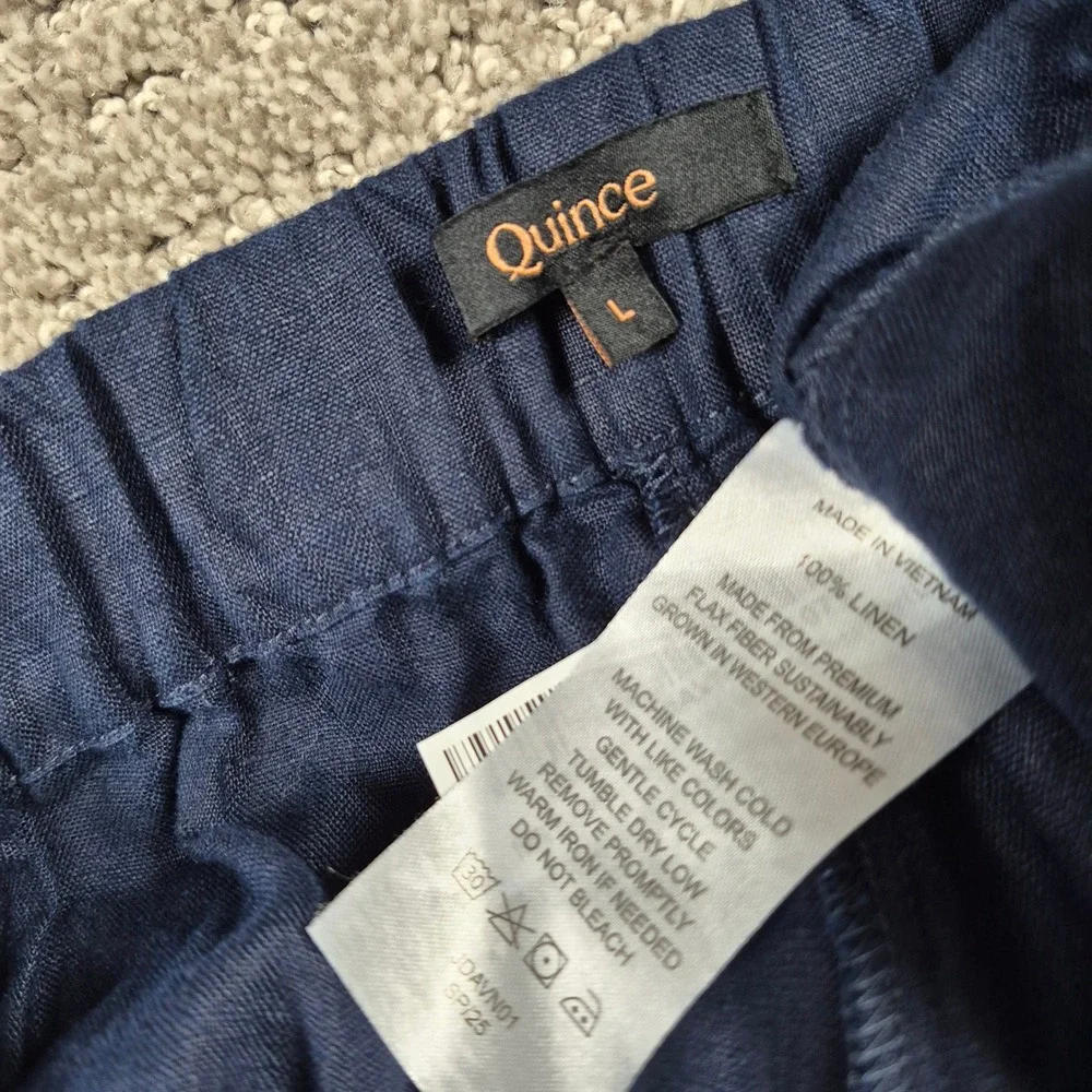 Quince Pants Womens L Blue European Linen Tapered Ankle Deep Navy